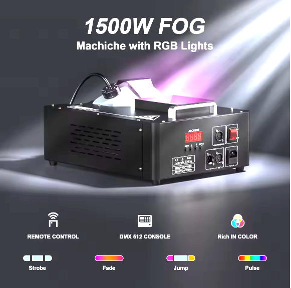alpha-lumentec - 1500W Nebelmaschine RGB 3in1 mit 24 LEDs & DMX 512 – Vertikale