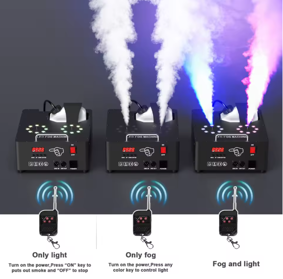 alpha-lumentec - 2000W Doppelrohr Nebelmaschine – RGB 3in1 mit 16 LEDs & DMX512 (13 Kanäle)