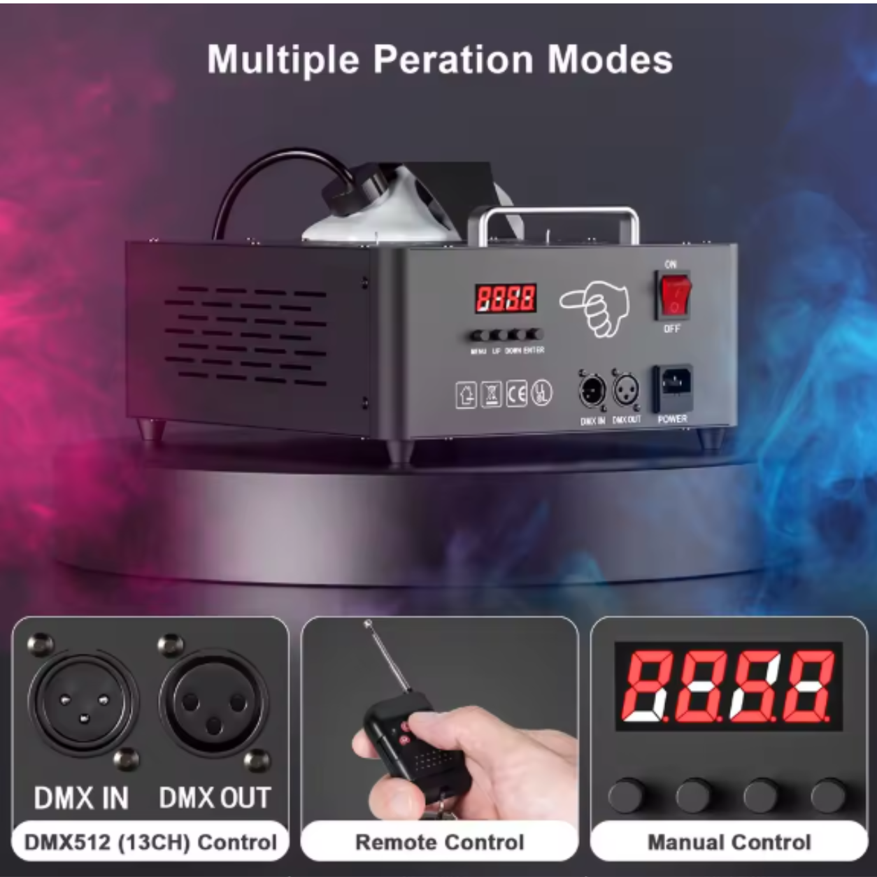 alpha-lumentec - 2000W Doppelrohr Nebelmaschine – RGB 3in1 mit 16 LEDs & DMX512 (13 Kanäle)