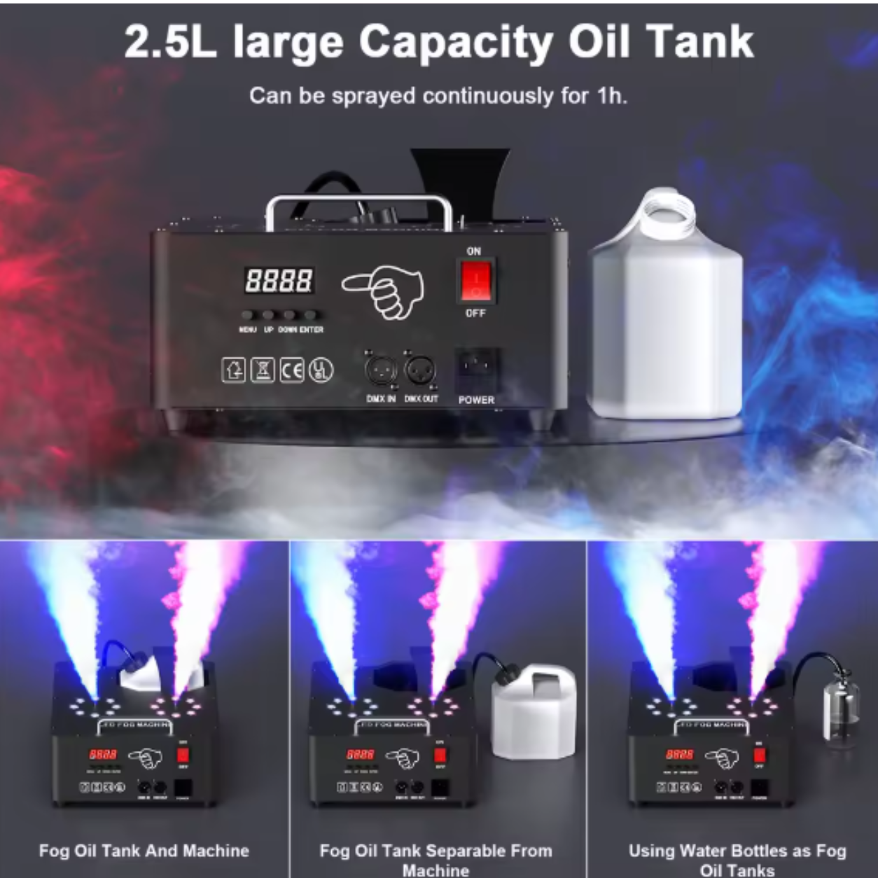 alpha-lumentec - 2000W Doppelrohr Nebelmaschine – RGB 3in1 mit 16 LEDs & DMX512 (13 Kanäle)