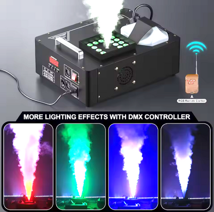 alpha-lumentec - 1500W Nebelmaschine RGB 3in1 mit 24 LEDs & DMX 512 – Vertikale